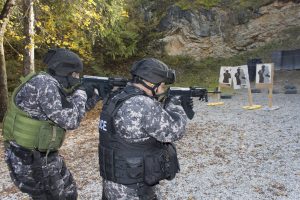 Fight against terrorism, Special Forces soldier, with assault rifle, police swat